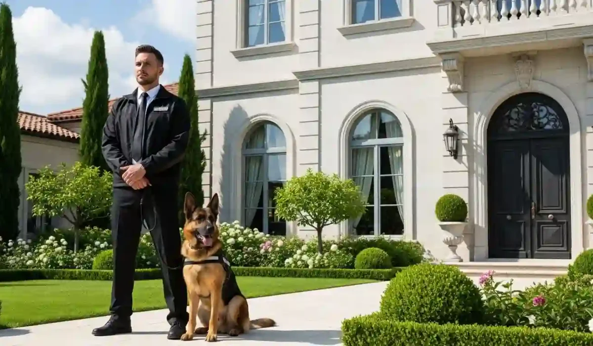 Security With Guard, dog, cameras